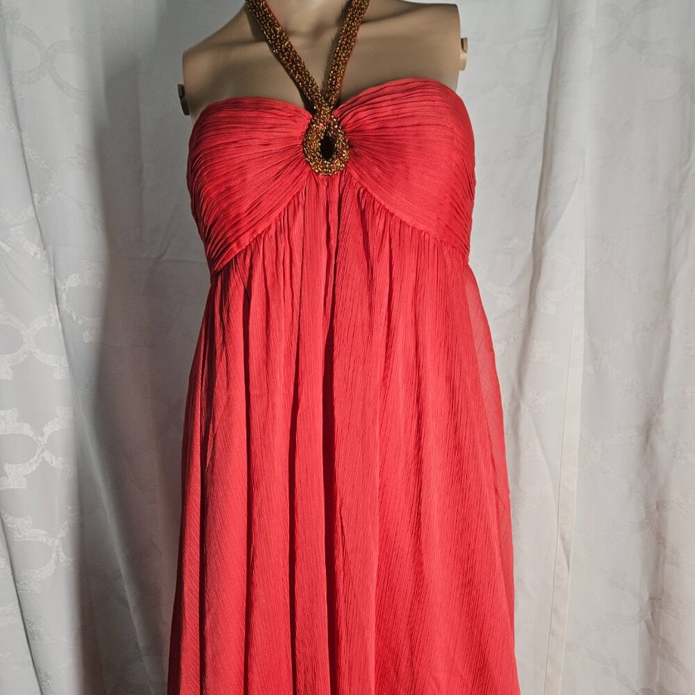 Aidan Mattox Grecian Chiffon Pleated Halter Maxi Gown - Size 12 - Picture 3 of 9